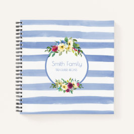 Blauwe witte strepen Paars geel ontzilt hout Notitieboek