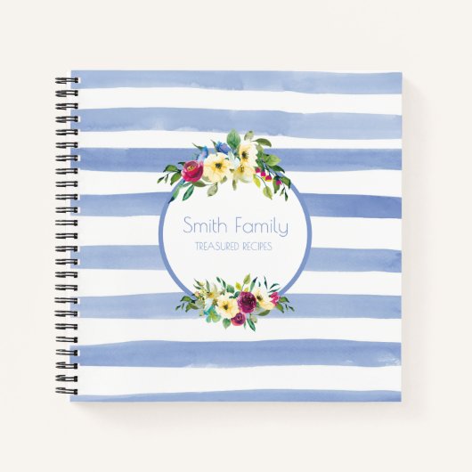 Blauwe witte strepen Paars geel ontzilt hout Notitieboek (Voorkant)