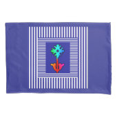 Blauwe Witte Strepen Regenboog Bloem Midden Kussensloop (Voorkant)