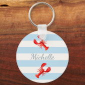 Blauwe witte strepen rode kreeftennaam sleutelhanger (Voorkant)
