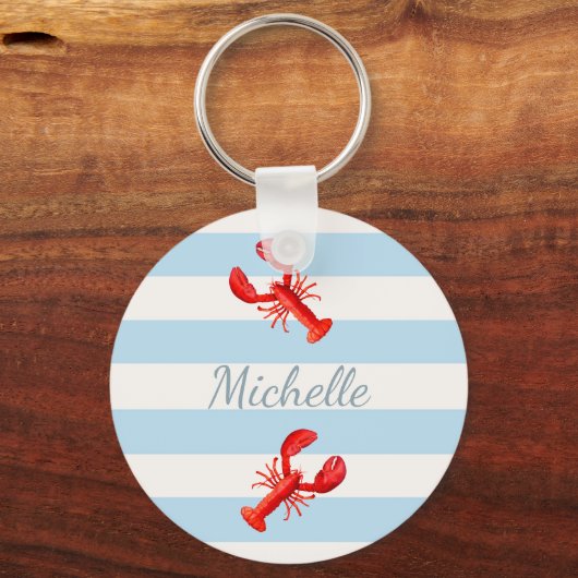Blauwe witte strepen rode kreeftennaam sleutelhanger (Voorkant)