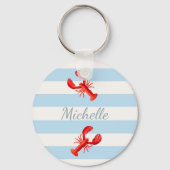 Blauwe witte strepen rode kreeftennaam sleutelhanger (Achterkant)