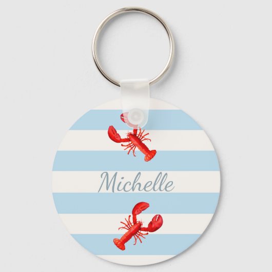 Blauwe witte strepen rode kreeftennaam sleutelhanger (Achterkant)