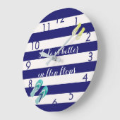 Blauwe witte strepen teenslippers grote klok (Hoek)