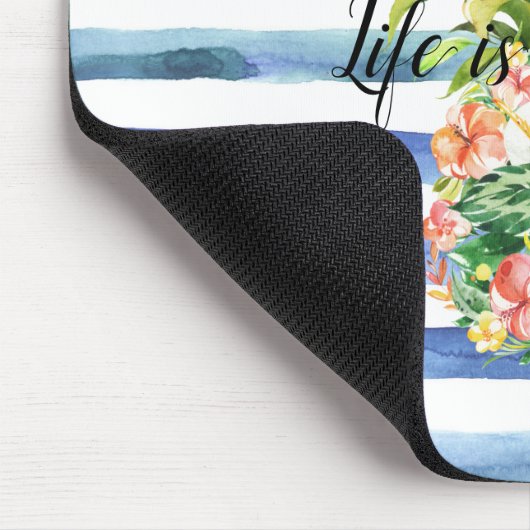 Blauwe witte strepen tropische sinaasappel muismat (Hoek)