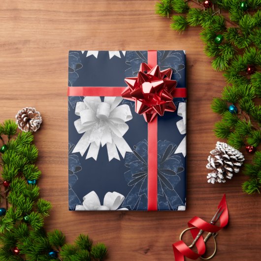 Blauwe witte strikken vakantie Kerstmis Cadeaupapier (Feestdagen Geschenken)