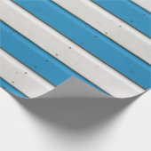 Blauwe witte striped Wooden Beach Hut Textuur Cadeaupapier (Hoek)