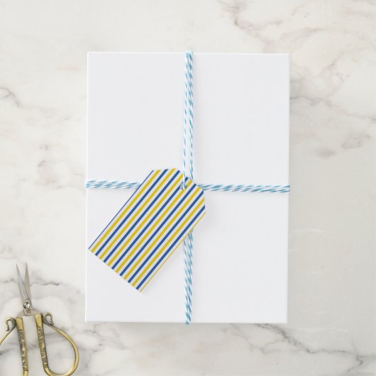 BLAUWE WITTE STRIPEN CADEAULABEL (Met Touw)
