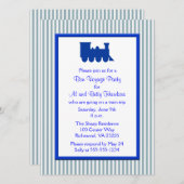 Blauwe Witte Stripes Train Bon Voyage Kaart (Voorkant / Achterkant)