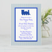 Blauwe Witte Stripes Train Bon Voyage Kaart (Staand voorkant)