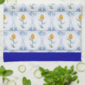 Blauwe witte tapijtbuis Tegel Patroonblauwe rand Theedoek (Gevouwen)