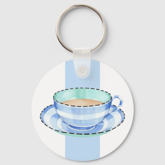 Blauwe witte Teacup witte blauwe Sleutelhanger (Voorkant)