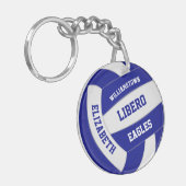 blauwe witte teamkleuren gepersonaliseerd volleyba sleutelhanger (Voorkant Links)