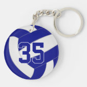 blauwe witte teamkleuren gepersonaliseerd volleyba sleutelhanger (Achterkant)