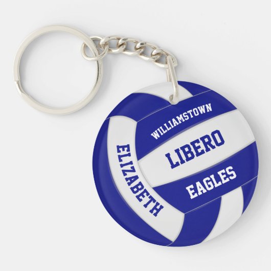 blauwe witte teamkleuren gepersonaliseerd volleyba sleutelhanger (Voorkant)