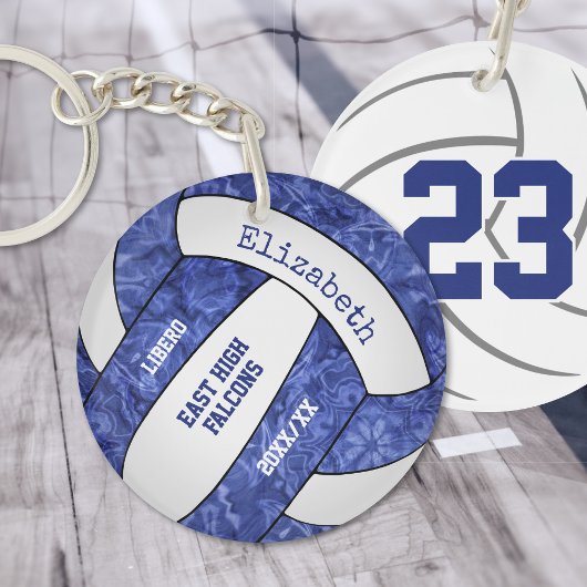 blauwe witte teamkleuren gepersonaliseerd volleyba sleutelhanger
