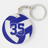blauwe witte teamkleuren gepersonaliseerd volleyba sleutelhanger (Achterkant)