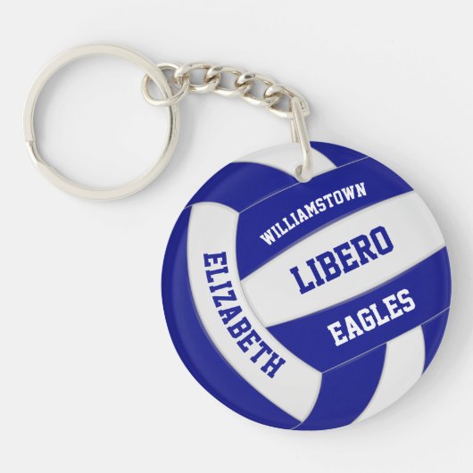 blauwe witte teamkleuren gepersonaliseerd volleyba sleutelhanger (Voorkant)