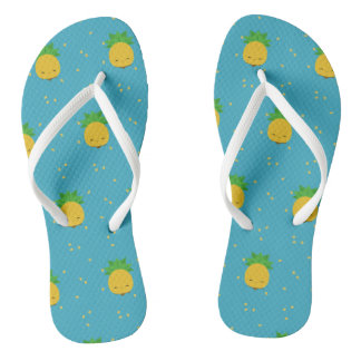 Blauwe witte teenslippers van zoete kawaii-ananana