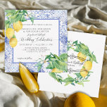 Blauwe witte Tegel Lemon Floral Citrus Foliage Rus Kaart<br><div class="desc">"Blue White Tile Lemon Floral Citrus Foliage Rustic Wedding Invitations." Rustische boerderijblauw en witte tegels maken de waterverf perfect geverfde citroenen met citrusbloesems en bladbladerijgroen. Al het kunstwerk werd met de hand geschilderd door een internationaal erkende kunstenaar en ontwerper,  Audrey Jeanne Roberts,  copyright.</div>