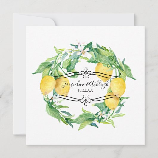 Blauwe witte Tegel Lemon Floral Citrus Foliage Rus Kaart (Achterkant)