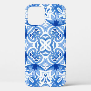 Blauwe witte tegel, waterverf naadloos patroon. Case-Mate iPhone case