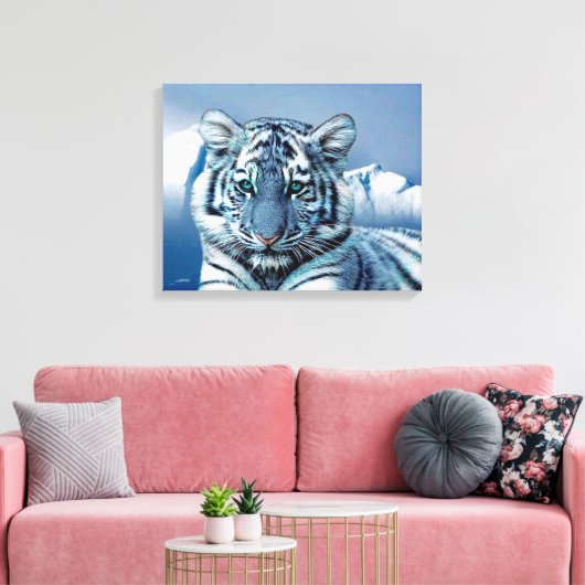 Blauwe witte tijger canvas afdruk (Insitu (Woonkamer))