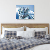 Blauwe witte tijger canvas afdruk (Insitu (Slaapkamer))