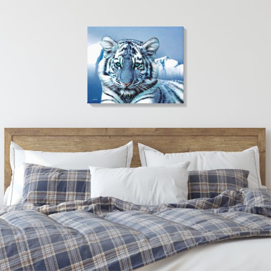 Blauwe witte tijger canvas afdruk (Insitu (Slaapkamer))