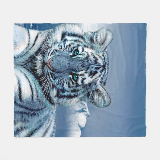 Blauwe witte tijger fleece deken (Voorkant (Horizontaal))