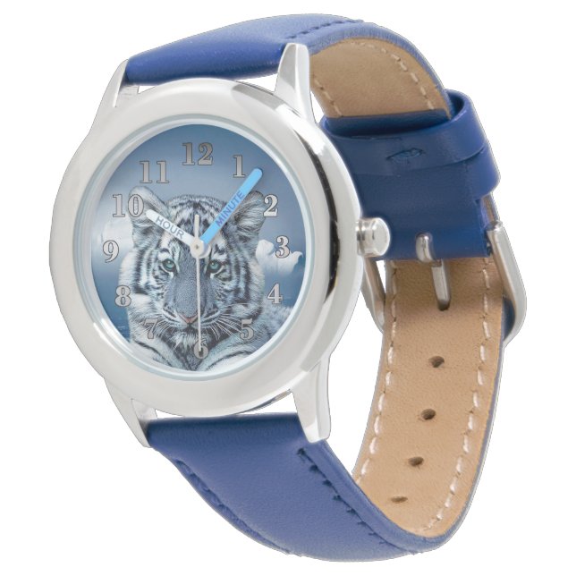 Blauwe witte tijger horloge (Gekanteld)