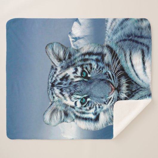 Blauwe witte tijger sherpa deken (Voorkant (horizontaal))