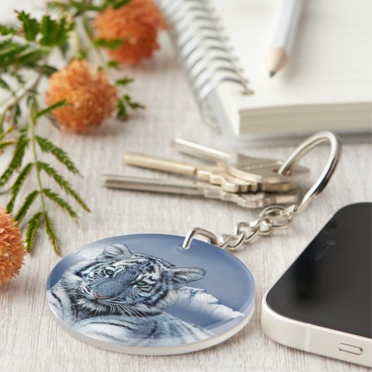 Blauwe witte tijger sleutelhanger (Voorkant Rechts)