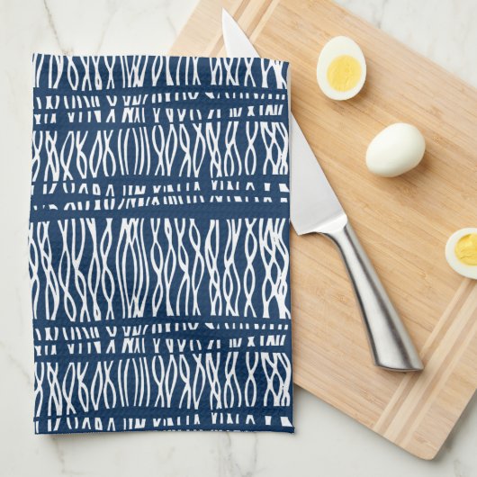 Blauwe witte tribaal gepatterd theedoek (Quarter Fold)