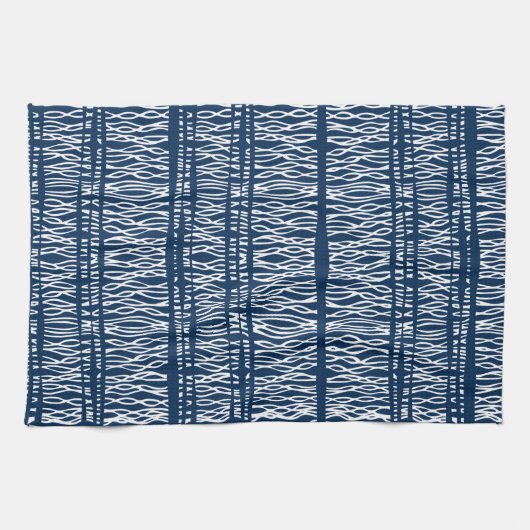 Blauwe witte tribaal gepatterd theedoek (Horizontaal)