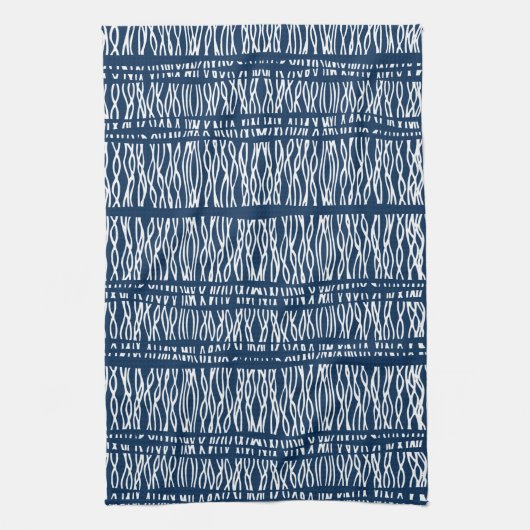 Blauwe witte tribaal gepatterd theedoek (Verticaal)