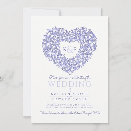 Blauwe witte tulpen tekenen hart foto bruiloft kaart (Voorkant)