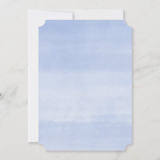 Blauwe witte veer bloemen goudjongen baptisfoto kaart (Achterkant)