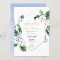 Blauwe witte veer floralen goudjongen baby shower