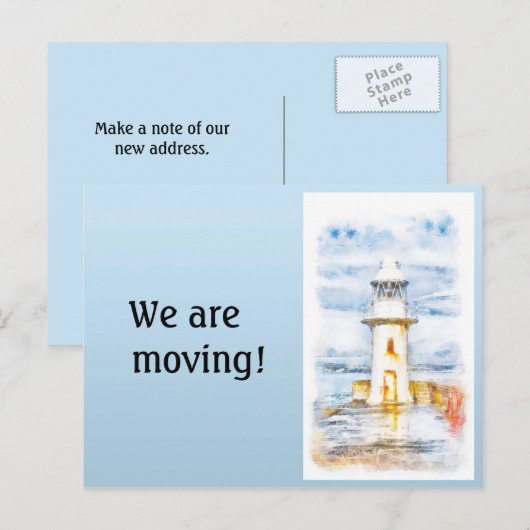 Blauwe Witte Verander van Adres Aankondigingskaart (Voorkant / Achterkant)