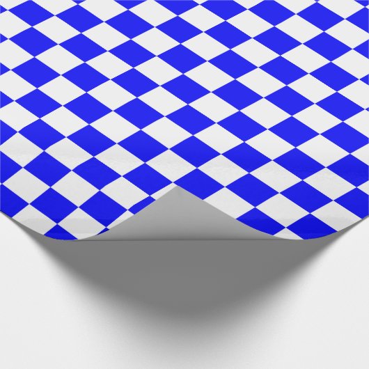 Blauwe, witte vierkantjes cadeaupapier (Hoek)