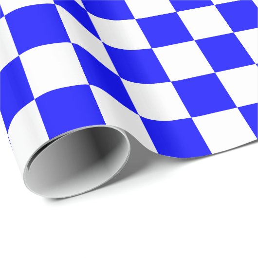 Blauwe, witte vierkantjes cadeaupapier (Rol Hoek)