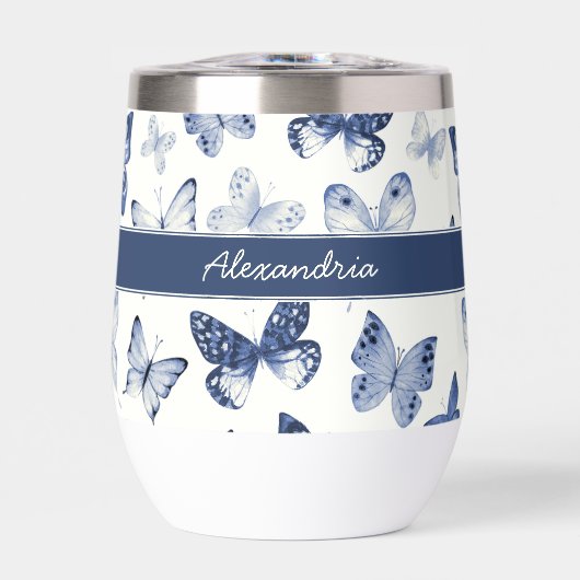 Blauwe & Witte Vlinder Monogram (Voorkant)