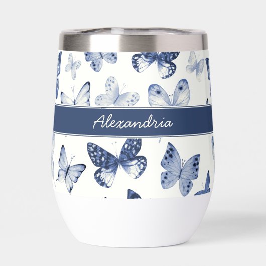 Blauwe & Witte Vlinder Monogram (Achterkant)