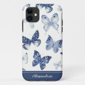 Blauwe & Witte Vlinder Monogram Case-Mate iPhone Case (Achterkant)