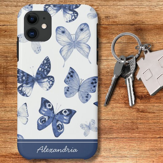 Blauwe & Witte Vlinder Monogram Case-Mate iPhone Case