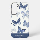 Blauwe & Witte Vlinder Monogram Samsung Galaxy Hoesje (Achterkant)