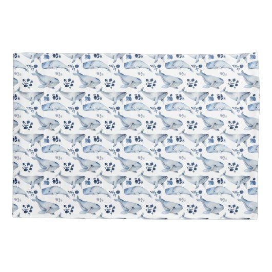 Blauwe witte walvis Ocean Pattern Nursery Kussensloop (Achterkant)