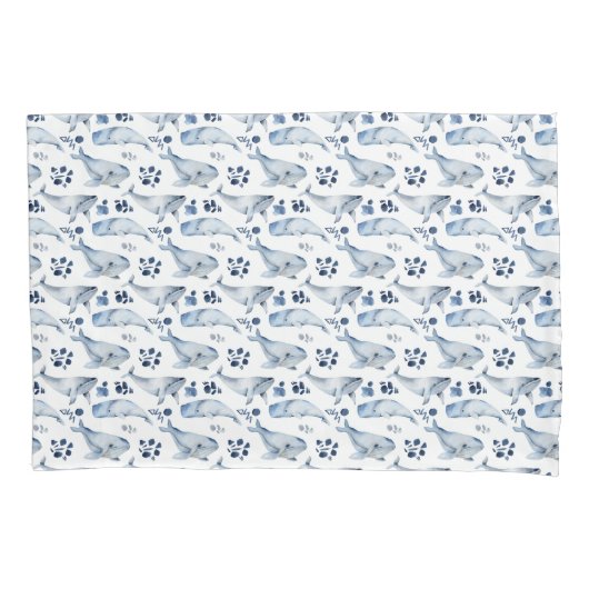 Blauwe witte walvis Ocean Pattern Nursery Kussensloop (Voorkant)