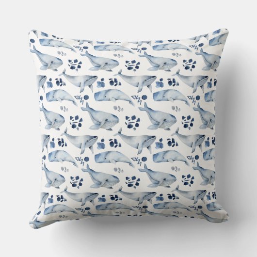 Blauwe witte walvis Ocean Theme Nursery Kussen (Achterkant)